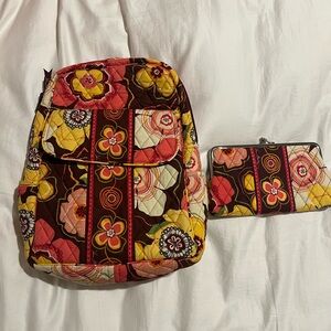 Floral Quilted Backpack and Wallet Set